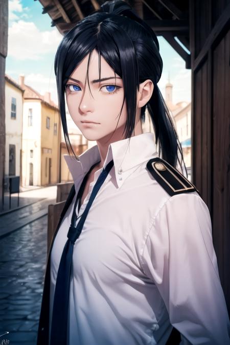 kurou_yatogami black hair blue eyes long hair ponytail