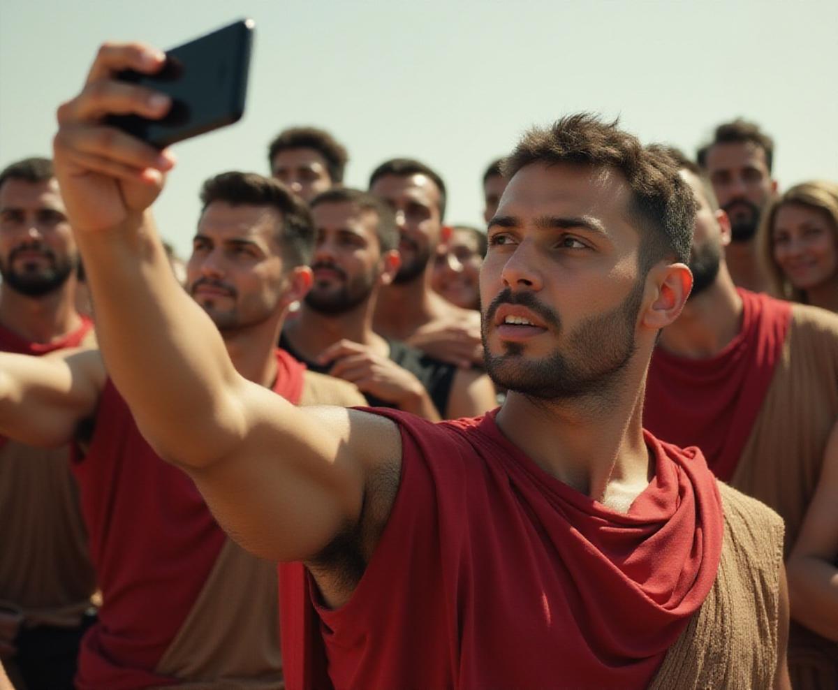 An ancient Roman taking a group selfie