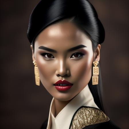 <lora:midvnfacestyle:1> modelshoot style, RAW photo,1girl, 3d, asian, black_hair, blurry, brown_background, earrings, forehead, jewelry, lips, looking_at_viewer, nose, open_mouth, photo,  solo