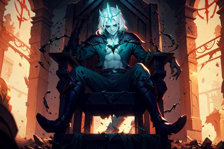 King Viego pale skin king green crown wraith white hair