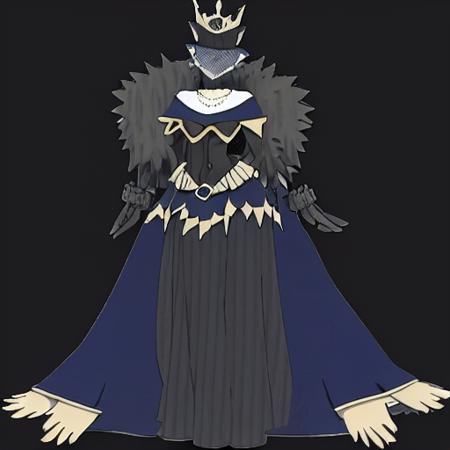 fullbody front view of Gremory,standing pose, black A-line dress, a veil that covers most of her face,  faux fur wrap shawl on her shoulder, black glove, hat with crown ,necklace ,choker  <lora:Gremory_v2.2:1>