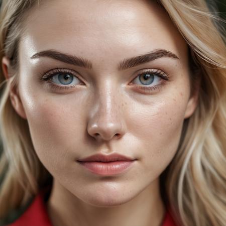 RAW photo, portrait of a beautiful blonde woman wearing a red shirt (high detailed skin:1.2), 8k uhd, dslr, soft lighting, high quality, film grain, Fujifilm XT3
upper body, cute face, eye level, focus on eyes, dappled light on face, pale skin, no make-up, detailed face and eyes, natural skin texture, highly detailed skin, textured skin, skin pores, [[[oiled shiny skin]]], skin blemish, imperfect skin, intricate skin details, visible skin detail, detailed skin texture, subsurface scattering, blush, few freckles, few moles, goosebumps, minor skin imperfections, skin pores, [[[wrinkles]]], vitiligo spots, whiteheads, blackhead, white pimples, red pimples, beauty spot, [[[[skin fuzz]]]], remarkable detailed pupils, detailed iris, very thin eyebrows