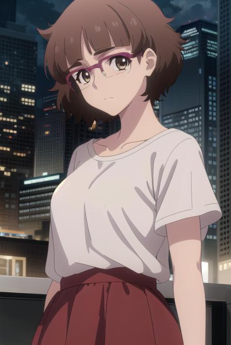 recreatorsmarine, <lora:recreators marine s1-lora-nochekaiser:1>,
marine, short hair, brown hair, (brown eyes:1.3), glasses, mole, mole under eye, bangs, blunt bangs,
BREAK skirt, shirt, white shirt, short sleeves, pink skirt, collarbone,
BREAK outdoor, city, night, sky, buildings, moon, clouds,
BREAK looking at viewer, (cowboy shot:1.5),
BREAK <lyco:GoodHands-beta2:1>, (masterpiece:1.2), best quality, high resolution, unity 8k wallpaper, (illustration:0.8), (beautiful detailed eyes:1.6), extremely detailed face, perfect lighting, extremely detailed CG, (perfect hands, perfect anatomy),