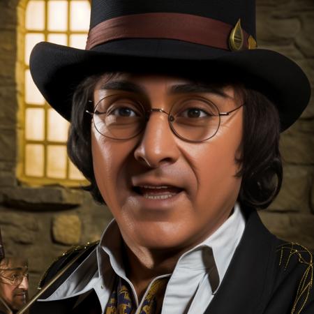 portrait of sks man dressed like (Harry Potter:1) with hat, glasses and detailed environment, high detailed face, 8k,<lora:maravilla:1>