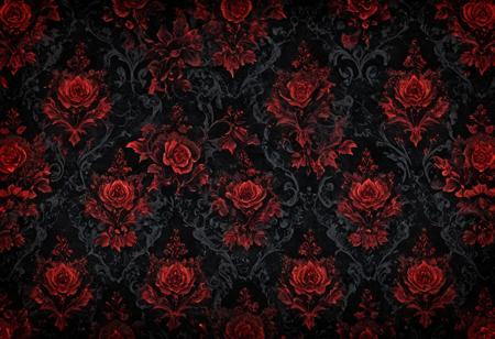 red floral ghostly Halloween spooky wallpaper, intricate patterns, dark gothic elements, high detail, eerie atmosphere, vivid colors, cinematic lighting, digital art, texture-rich, hauntingly beautiful design