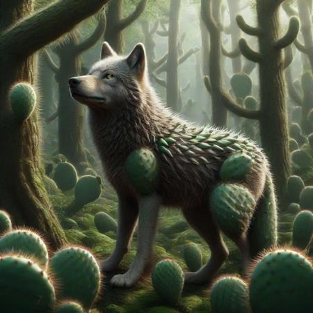 wolf in forest  <lora:Prickly Pear Style v1:1>, Prickly Pear Style,