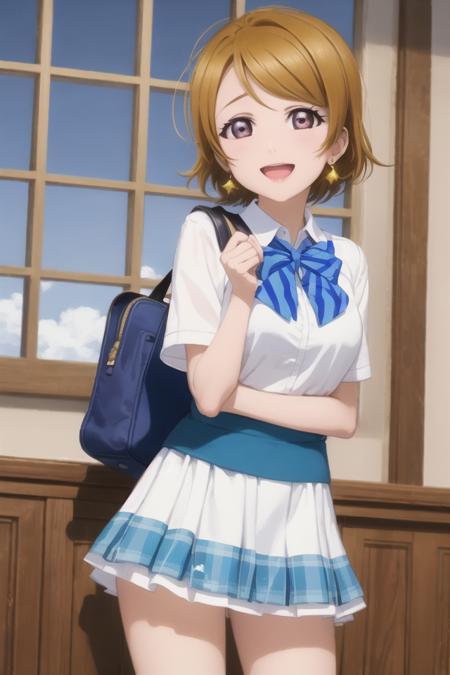 koizumi_hanayo, <lora:hanayo_v1-000009:0.8>,
(illustration:1.1),(best quality),(masterpiece:1.1),(beautiful and clear background:1.25),(extremely detailed CG unity 8k wallpaper:1.1), (colorful:0.9),(depth of field:0.75),( ink splashing:0.95),(color splashing:0.85),(watercolor:0.65),
(cowboy shot:1.4),blue (school uniform:1.4), :d,  dress, earrings,looking_at_viewer, neck_ribbon, smile,
classroom, indoor, sunny, detailed blue sky