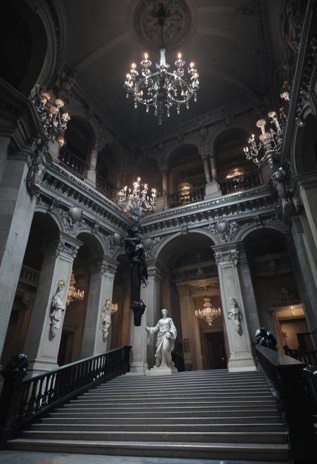 ruanyi0762,chandelier,statue,indoors,pillar,stairs