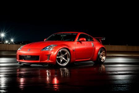 350Z  masterpiece,best quality,official art,extremely detailed CG unity 8k wallpaper,illustration, moving, wet, (((NIGHT))),neon lights,drift,    <lora:350Z-000003:.8>