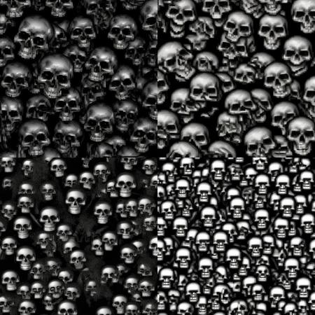 <lora:Quake_Lora:1>dark texture,a lot of skulls that are all in black and white colors, all with different faces and hands, all with different facial expressions, Andries Stock, ambient occlusion, an ambient occlusion render, net art