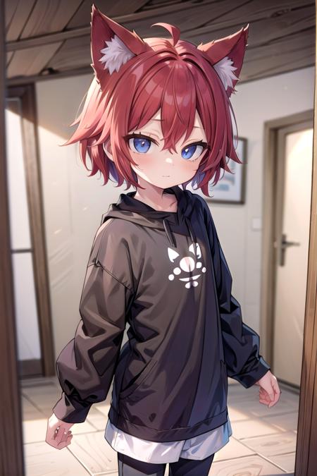 <lora:aki_sd_v10:0.5>,1boy, aki, crimson hair, animal ears, masterpiece, ultra detail