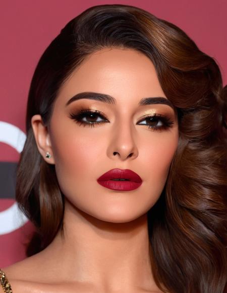 Create a high-resolution, hyper-realistic close-up portrait of a girl in a sultry, high-fashion look. She is dressed in a sleek, form-fitting outfit, such as a deep neckline top, with minimal but bold accessories that add elegance without overpowering the look. Her makeup is flawless and intenseâsmoky eyes with detailed lash work, sculpted cheekbones, and a rich, matte lip color that stands out. The lighting is soft yet dramatic, casting delicate shadows that enhance the contours of her face and highlight the fine details of her skin texture. Her hair is styled in soft, voluminous waves or a tousled, effortless look that complements her sensual aura. Her expression is captivating and intense, with a sultry gaze that draws in the viewer, and slightly parted lips, giving her an air of mystery and confidence. The background is minimal, with subtle gradients or textured shadows to keep the focus on her detailed features and the elegance of the composition