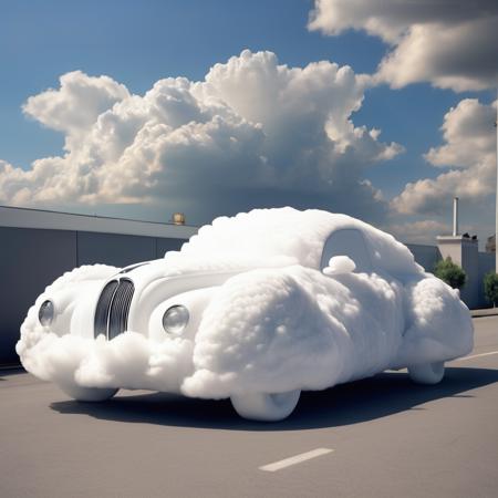 CloudAI<lora:CloudAI:0.6> A car made of cloud material