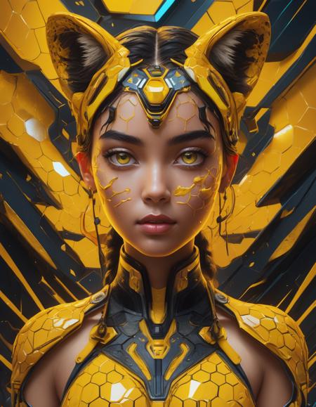 masterpiece, best quality, 1girl, large eyes, (cartoon), upper body, splashing, abstract, psychedelic, (neon:0.8), extremely detailed, (honeycomb pattern), tiger ears, (creative:1.3), intricate detail, (pretty face), dynamic lighting, natural lighting, (yellow:1.3), photorealistic, sy3, SMM
, detailed, realistic, 8k uhd, high quality