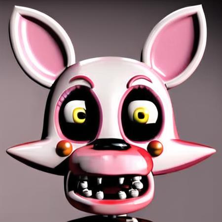 (white body), (MangleFNAF) FNAF, 3d, ToyAnimatronic, animatronic, yellow eyes, fox, official, solo, headshot <lora:FNAFV1_1:0.75>