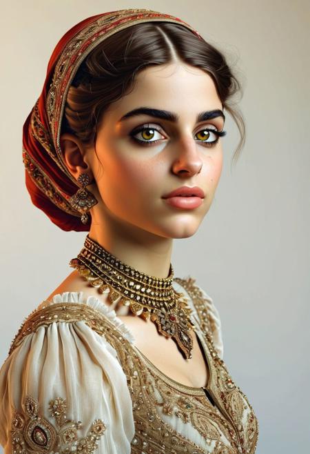 ,Persian girl,photography in the style of detailed hyperrealism,d&d character,Edgar Degas,Tomer Hanuka,Bill Sienkiewicz,hyper detailed,intricate, poster,artstation,uhd, perfect composition,very weird forms,screenshot from a movie,faded effect fuji film,solid white background