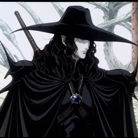 masterpiece,highres,high quality,extremely detailed,solo,
<lora:VampireHunterD001:0.7>,
VampireHunterD,
hat,
cape,shoulder armor,