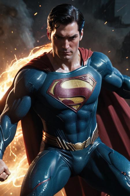6w movie screenshot of superman in original costume in dynamic pose ready for battle, science fiction, ultra detailed, hd, energy effects, sparks, cgi style marvel comic style, artgerm style, realistic, fine details, hyperrealism