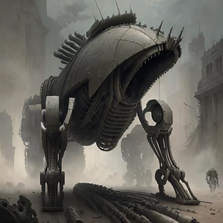 <lora:hrgiger2x_8:.5>  hrgiger, ww1 battle tank , biomechanical