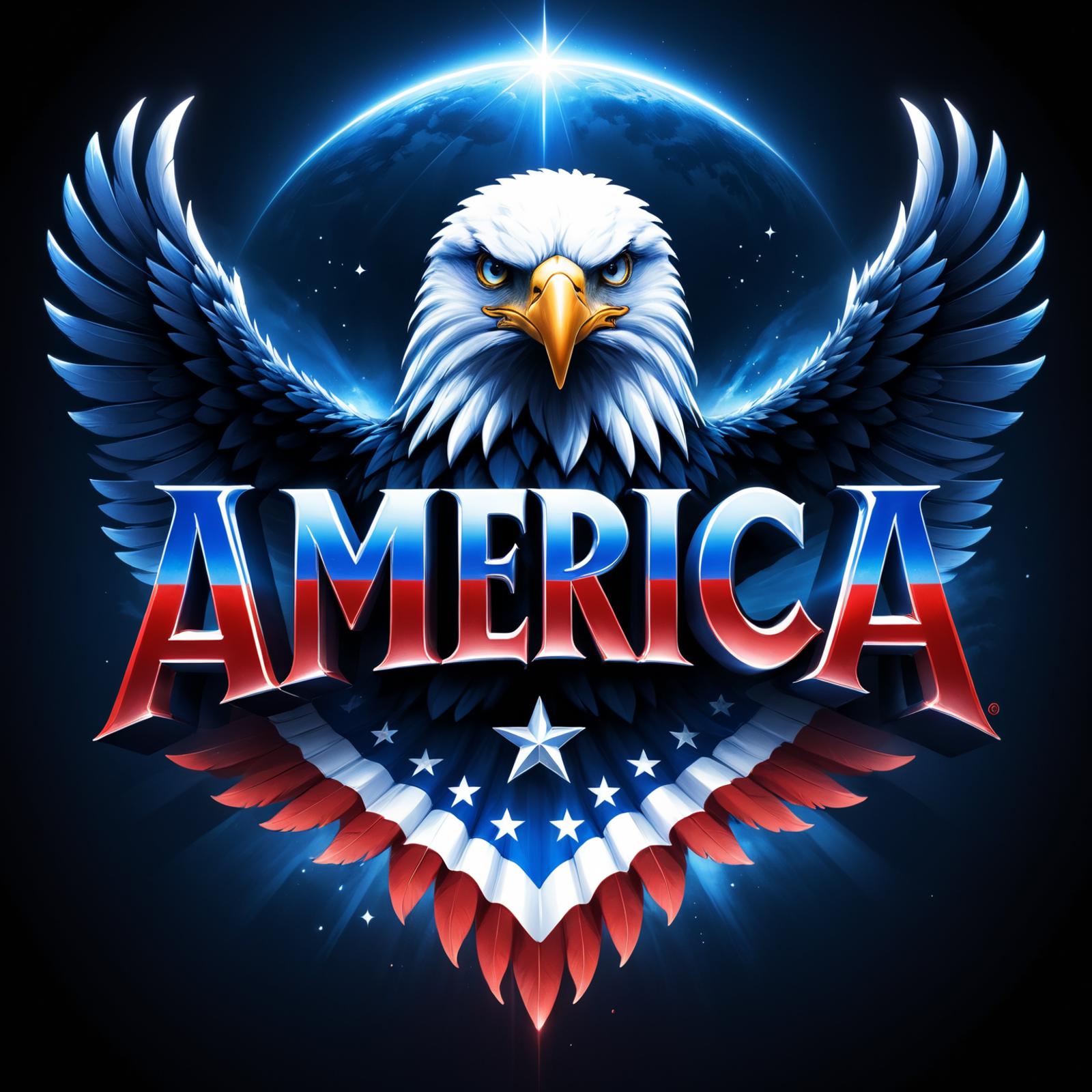 A colorful and patriotic image of the United States of America with an eagle.