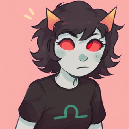 <lora:drawthiere-26:0.75> drawthiere, 1girl, solo, <lora:tereziPyropeHomestuck_v1:0.7> terezi, red eyes, (simple background:1.1)