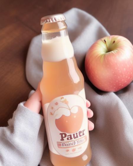 beer bottle, apple cider <lora:pastel pink babycore:0.8> pastel pink babycore