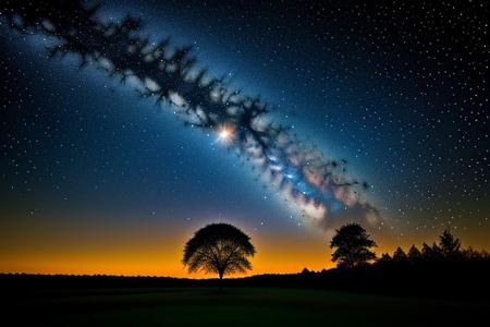 octans, sky, star (sky), scenery, starry sky, night, , night sky, outdoors,  cloud, moon, milky way,  tree,