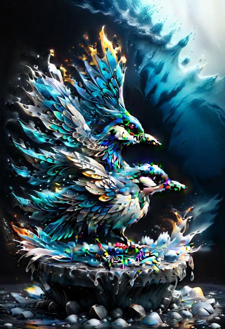 A bird, blue Jays,
amazingly fluid, 
detailed, 
3d fractals, 
light particles, 
water drops, 
shimmering light, 
dreamy, 
surreal, 
alcohol ink, 
smooth, 
shimmering, 
dreamy glow, 
16k, 
intricate artwork masterpiece, 
ominous, 
matte painting movie poster,  
trending on cgsociety, 
intricate, 
epic, 
trending on artstation, 
highly detailed, 
vibrant, 
production cinematic character render, 
ultra high quality model