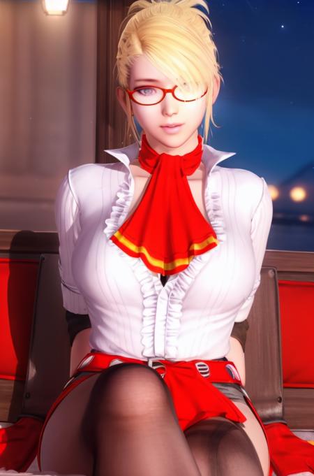 (Night:1.7), Cyberpunk_CityView, Before Window,
sitting at attention,sitting on couch,
white shirt,gloves,red scarf,cape,ribbed_sweater,
<lora:Miss_Spencer_rumble_roses-KK77-V1:0.8>,jewelry,earrings,<lora:Mai_Shiranui_DOA5LR-KK77-V1:0.2>,red-framed_eyewear,
blonde_hair,blue_eyes,
1 girl, 18yo,Young female,Beautiful Finger,Beautiful long legs,Beautiful body,Beautiful Nose,Beautiful character design, perfect eyes, perfect face,
looking at viewer, (innocent_big_eyes:1.0),(expressionless:1.3),
NSFW,official art,extremely detailed CG unity 8k wallpaper, perfect lighting,Colorful, Bright_Front_face_Lighting,
(masterpiece:1.0),(best_quality:1.0), ultra high res,4K,ultra-detailed,
photography, 8K, HDR, highres, absurdres:1.2, Kodak portra 400, film grain, blurry background, bokeh:1.2, lens flare, (vibrant_color:1.2)
(Beautiful,large_Breasts:1.4), (beautiful_face:1.5),(narrow_waist),