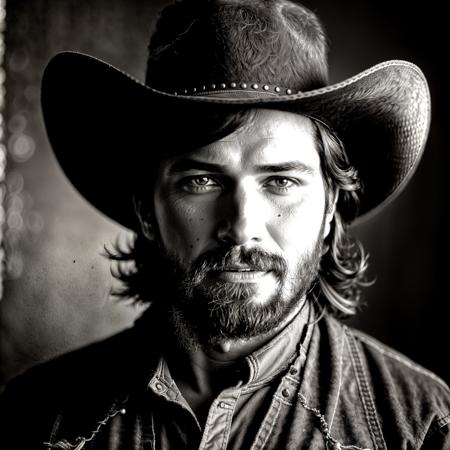 RAW, photorealistic, best_quality, cowboy-shot of a man in the western american frontier, year 1860, the style of Ansel Adams