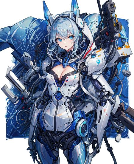 solo,1girl, hoodie,cleavage,<lora:C-mecha_musume[mecha musume, mechanical parts, robot joints,headgear]:0.8>,mecha musume, mechanical parts, robot joints,headgear,