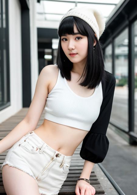 RAW photo, a close up portrait photo of 20 y.o woman in modern clothes, black hair, fashionable haircut, pale skin, slim body, background indoors, (high detailed skin:1.2), 8k uhd, dslr, soft lighting, high quality, film grain, Fujifilm XT3