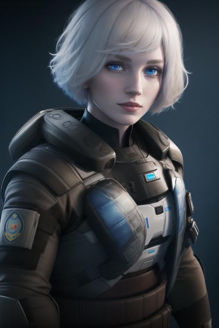 <lora:iana_(rainbow_six):0.8>, iana (rainbow six), masterpiece, best quality, 1girl, solo, realistic, short hair, gloves, emblem, blue eyes, looking at viewer, blonde hair, upper body, white hair, pale skin,