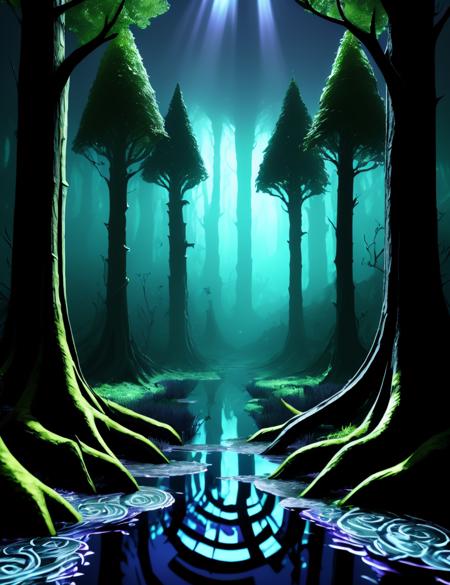 ((best quality)), ((masterpiece)), ((realistic,digital art)), (hyper detailed), DonMD4rk3lv3s Forest Snorkel,Play of Light and Shadow,Reflection on Puddle, <lora:DonMD4rk3lv3s-000008:1>