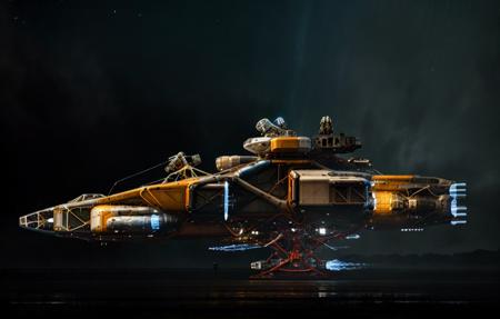 best quality,masterpiece,highly detailed,ultra-detailed,1boy,  <lora:neg4all_bdsqlsz_V3.5:-1>__ starfieldchar__ <lora:Starfieldships:1> Starfieldships, no humans, science fiction, weapon, flying, glowing, gun, rain, thrusters, spacecraft