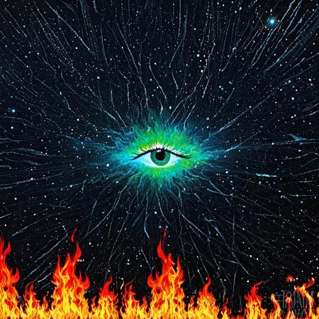 the fire of souls rage in the dark crisp ambers mourning the tarnished sky flourishing with the hopes of dead dream, an eye staring with iridescent flames be sure through the ethereal onirical nightmare of beauty that is this abstract thought, the will is there