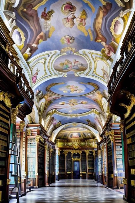 <lora:LibraryAI-000016:1> (libraryai), a baroque library with a painted ceiling