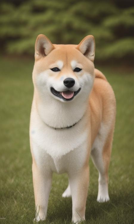 close up photo of a shiba, forest, haze, halation, bloom, dramatic atmosphere, centred, rule of thirds, 200mm 1.4f macro shot ,<lora:shiba_v2:0.5>,Upward curled tail