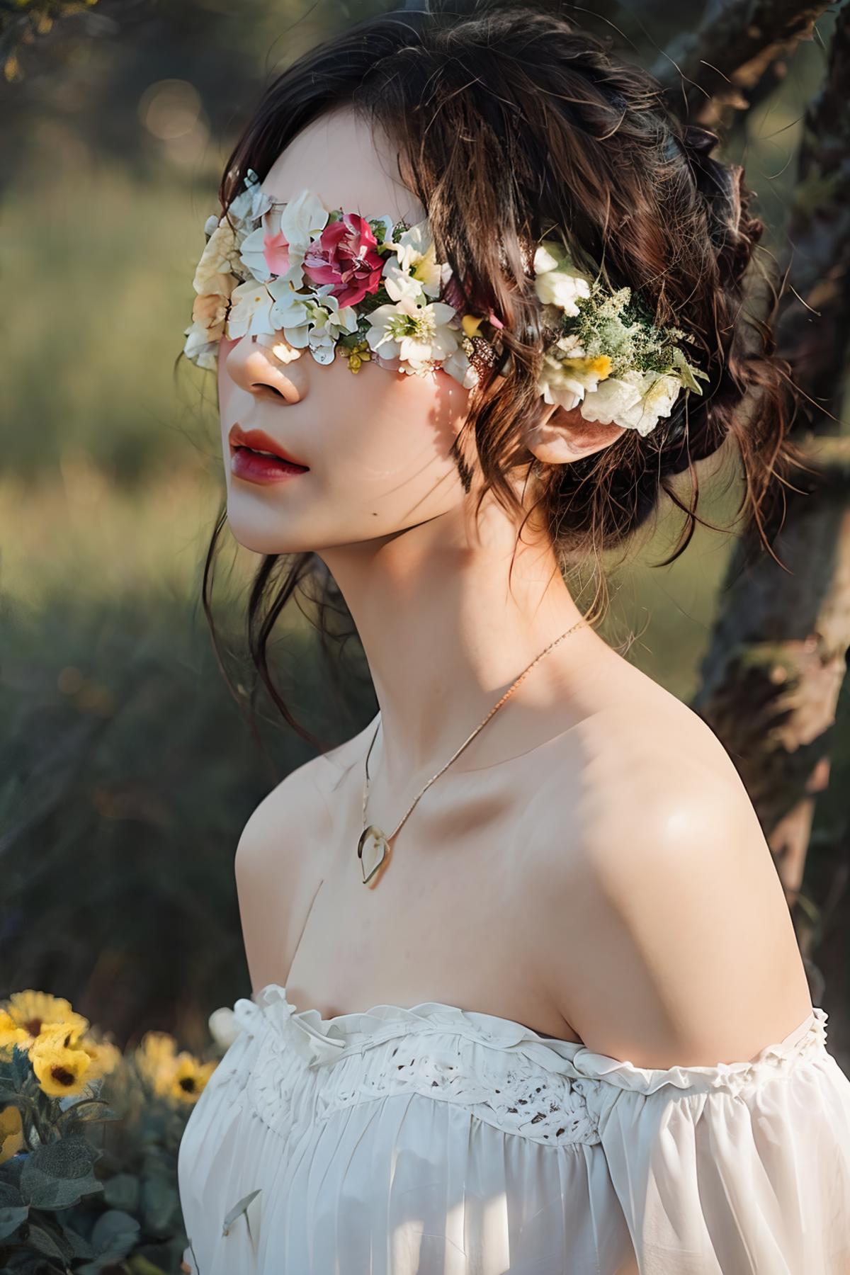Flower Blindfold | 花眼罩 | 花の目隠し | Sora SD1.5 image by SoraSleep