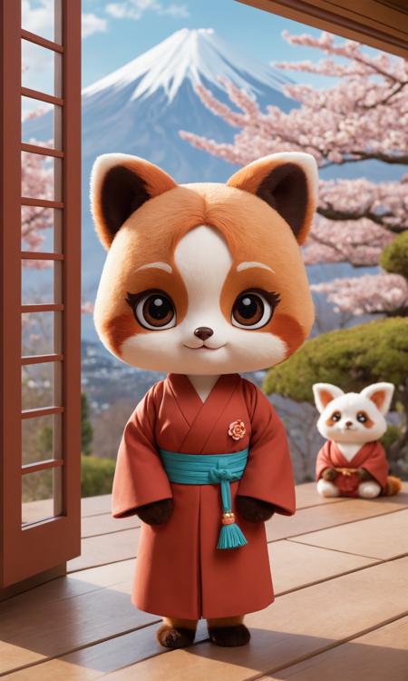 cinematic still A chibi anthro red panda girl monk in a serene 1960s dojo, an open door revealing a view of Mount Fuji with cherry blossoms in full bloom. She wears traditional monk robes, striking a dynamic pose with expressive red panda ears, round eyes, and a playful nose. Barefoot, she radiates charm and focus, blending adorably into the tranquil, flower-filled garden setting . emotional, harmonious, vignette, 4k epic detailed, shot on kodak, 35mm photo, sharp focus, high budget, cinemascope, moody, epic, gorgeous, film grain, grainy, (masterpiece), (best quality), (ultra-detailed), A chibi anthro red panda girl monk in a serene 1960s dojo, an open door revealing a view of Mount Fuji with cherry blossoms in full bloom. She wears traditional monk robes, striking a dynamic pose with expressive red panda ears, round eyes, and a playful nose. Barefoot, she radiates charm and focus, blending adorably into the tranquil, flower-filled garden setting, illustration, disheveled hair, detailed eyes, perfect composition, moist skin, intricate details, earrings, pixel-art A chibi anthro red panda girl monk in a serene 1960s dojo, an open door revealing a view of Mount Fuji with cherry blossoms in full bloom. She wears traditional monk robes, striking a dynamic pose with expressive red panda ears, round eyes, and a playful nose. Barefoot, she radiates charm and focus, blending adorably into the tranquil, flower-filled garden setting . low-res, blocky, pixel art style, 8-bit graphics, A chibi anthro red panda girl monk in a serene 1960s dojo, an open door revealing a view of Mount Fuji with cherry blossoms in full bloom. She wears traditional monk robes, striking a dynamic pose with expressive red panda ears, round eyes, and a playful nose. Barefoot, she radiates charm and focus, blending adorably into the tranquil, flower-filled garden setting, true cinematic color, dramatic light, sharp, romantic, intricate, elegant, very inspirational, stunning, highly detailed, creative, winning new classic, professional, great composition, ambient background, deep colors, inspired, rich vibrant aesthetic, perfect symmetry, clear artistic balance, gentle, innocent, magical, beautiful scenic, fascinating, intriguing