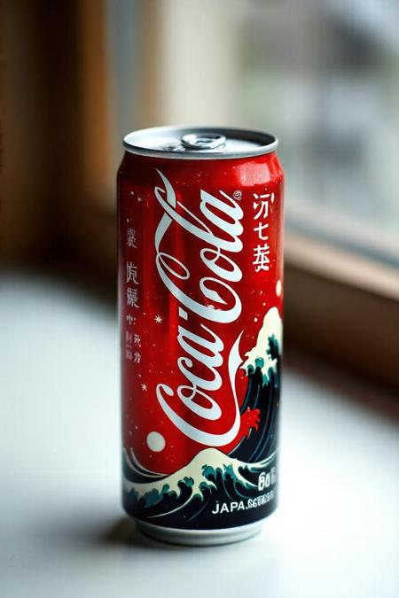 coca cola drink with japan flavor. The can or glass should have a design respecting the flavor