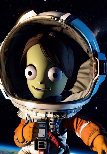 <lora:kerbal:0.8>, kerbal, in space, flying, rocket