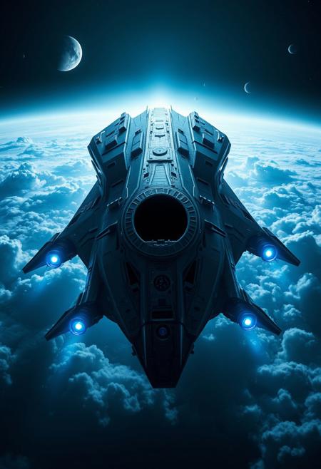 massive starship, glowing black hole, cosmic vortex, blue engine thrusters, interstellar travel, space exploration, futuristic spacecraft, luminous clouds, celestial bodies, dramatic lighting, science fiction, deep space, cosmic wonder, high detail, cinematic style, photography, monochromatic, still life, portrait, high contrast, soft lighting, dramatic shadows, fine art photography, minimalistic composition, moody atmosphere, texture details, black and white aesthetic