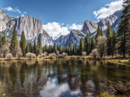 best quality,masterpiece,highers,4k,8k,realistic,
yosemite,forest,tree,bush,grass,water,river,mountain,blue_sky,sky,day,cloud,nature,no_humans,outdoors,scenery,