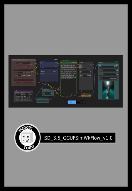 ComfyUI beginner friendly Text-to-Image SD 3.5 GGUF Workflow (With LORAs) by SarcasticTOFU SD_3.5_GGUFSimWkFlow_v1.0