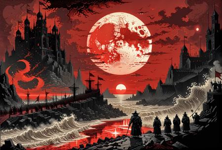 Gustave Doré Style page,woodcut illustration,masterpiece,ASCII,8k,absurdes,intricate,maximum resolution,He who has trod the shadows of Zothique,
And looked upon the coal-red sun oblique,
Henceforth returns to no anterior land,
But haunts a later coast,<lora:Gustave Dore Style:1>,<lora:add-detail-xl:0.8>,<lora:d3p1x3lXLP:0.8>,d3p1x3l,pixel art,scenery,<lora:ArsMJStylePony_-_Pixel_Art:0.8>,ArsMJStylePony,Pixel Art,