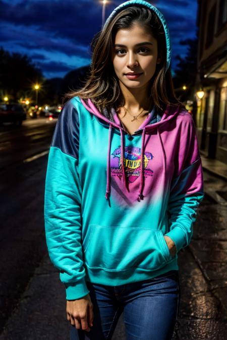 A photo of a beautiful cute young woman
<lora:Hoodies V2 By Stable Yogi:0.8> wearing multicolor hoodie, red
 <lora:DETAIL_SLIDER_BY_STABLE_YOGI:0.8>
 <lora:NOISEOFFSET_BY_STABLE_YOGI:0.8> dark, darkness,