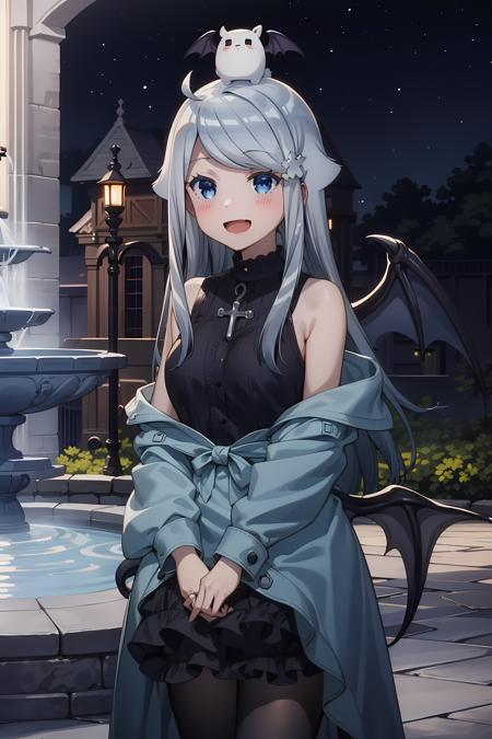 KaniNayuta grey hair, blue eyes, long hair, hair scrunchie, (blue scunchie:1.2), hair flaps, ahoge NayuSweater, black sweater, white shirt, collared shirt, ribbon NayuNun, black dress, nun dress, ribbon NayuCasual, black vest, turtleneck, sweater, layered clothes NayuCasual2, (purple sweater:1.3), white skirt, suspenders, shirt tucked in NayuRPG, dress, blue jacket, off shoulder, cross