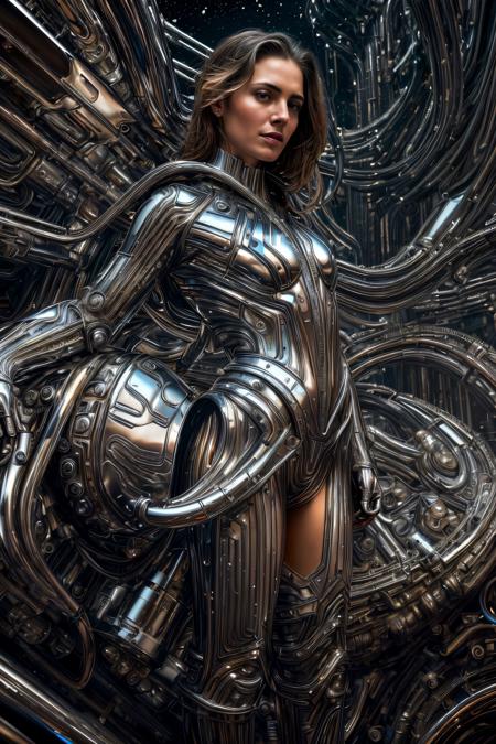 <lora:add_detail:1> <lora:ChromeTech:0.8> (masterpiece, best quality, realistic, detailed, sharp:1.2), intricate details, 1girl,  chrometech, android, scifi, sleek, ((explosive pose)), expressionism, movie still, ((liquid metal)), metallic, gleaming, metallic , metal reflection, symmetrical, clear reflection, clean metal, chrome, ballroom background