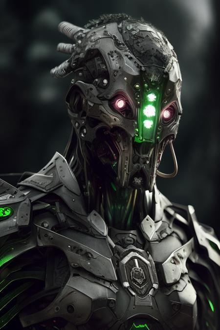 rz88mkultr4, a closeup of a cyborg ,  concept art  , inspired by  very thick green, 8k octae render photo, intricate wlop, portrait of the bot, intricate cyborg armour, rendered in corona, lowres, octane